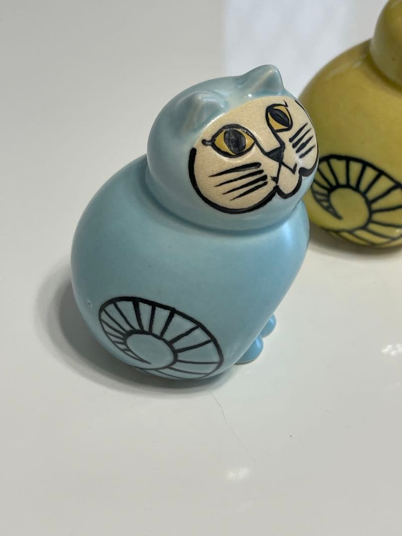 リサラーソン　ミア　キャットミニ　イエロー　ライトブルー　置物　猫