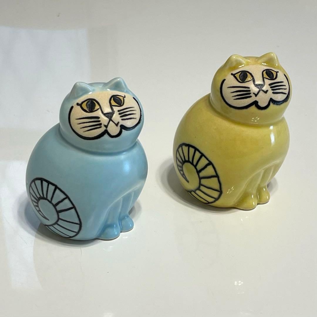 リサラーソン　ミア　キャットミニ　イエロー　ライトブルー　置物　猫