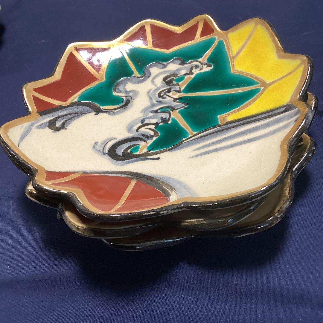 淵金京焼乾山写立田川向付12客　　山澤松篁作　新品未使用