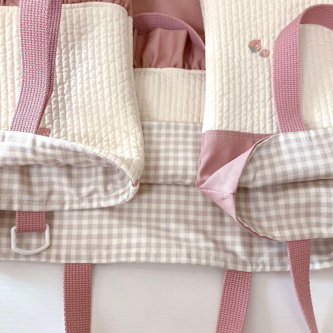 レッスンバッグ 上履き入れ　体操服袋　ヌビ　いちご刺繍