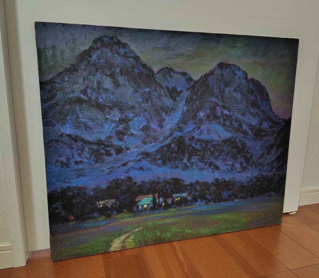 「山小屋の灯」1991 F15 油絵 油彩画 絵画 アート 燧ヶ岳 尾瀬ヶ原