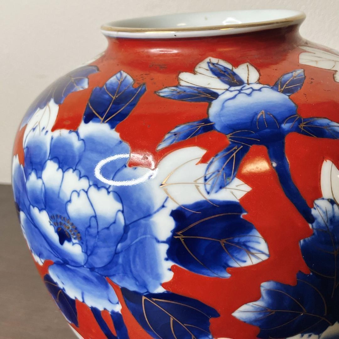 美品】有田焼 秀峰作 赤絵壺 牡丹文様 金彩 壺型花瓶 約20cm - メルカリ
