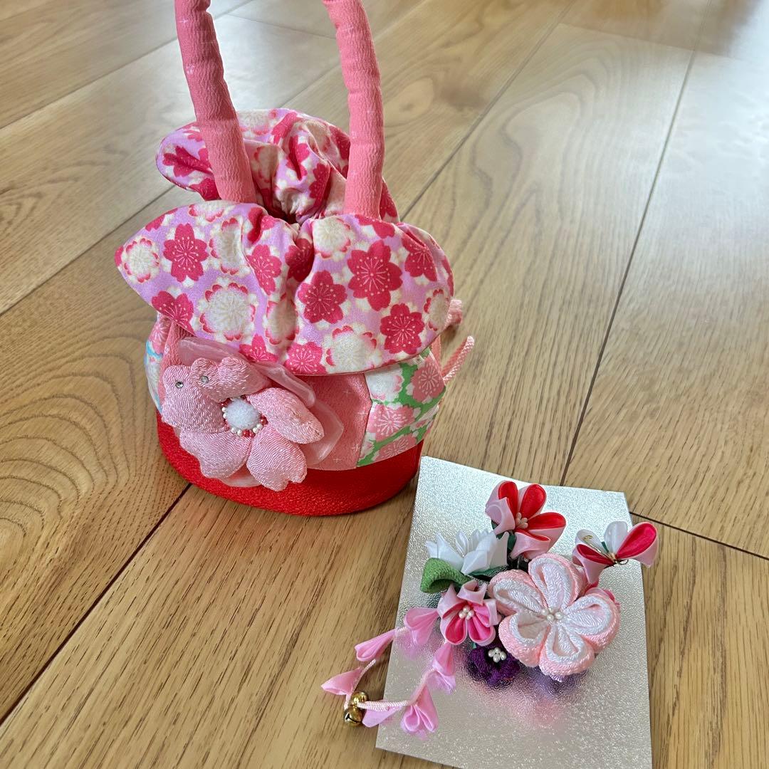 式部浪漫　着付け簡単腰紐いらず七五三3歳被布セット赤ピンク　日本製