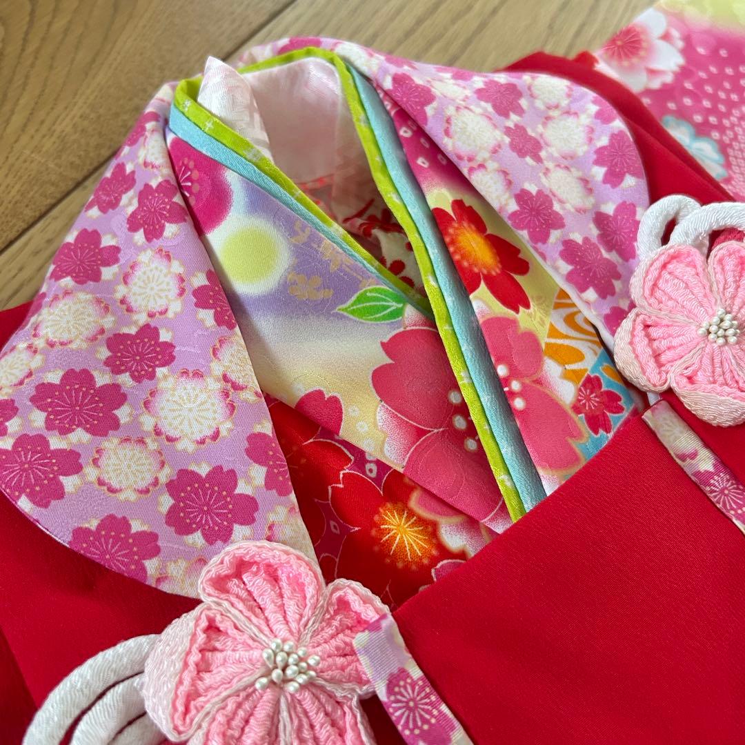 式部浪漫　着付け簡単腰紐いらず七五三3歳被布セット赤ピンク　日本製