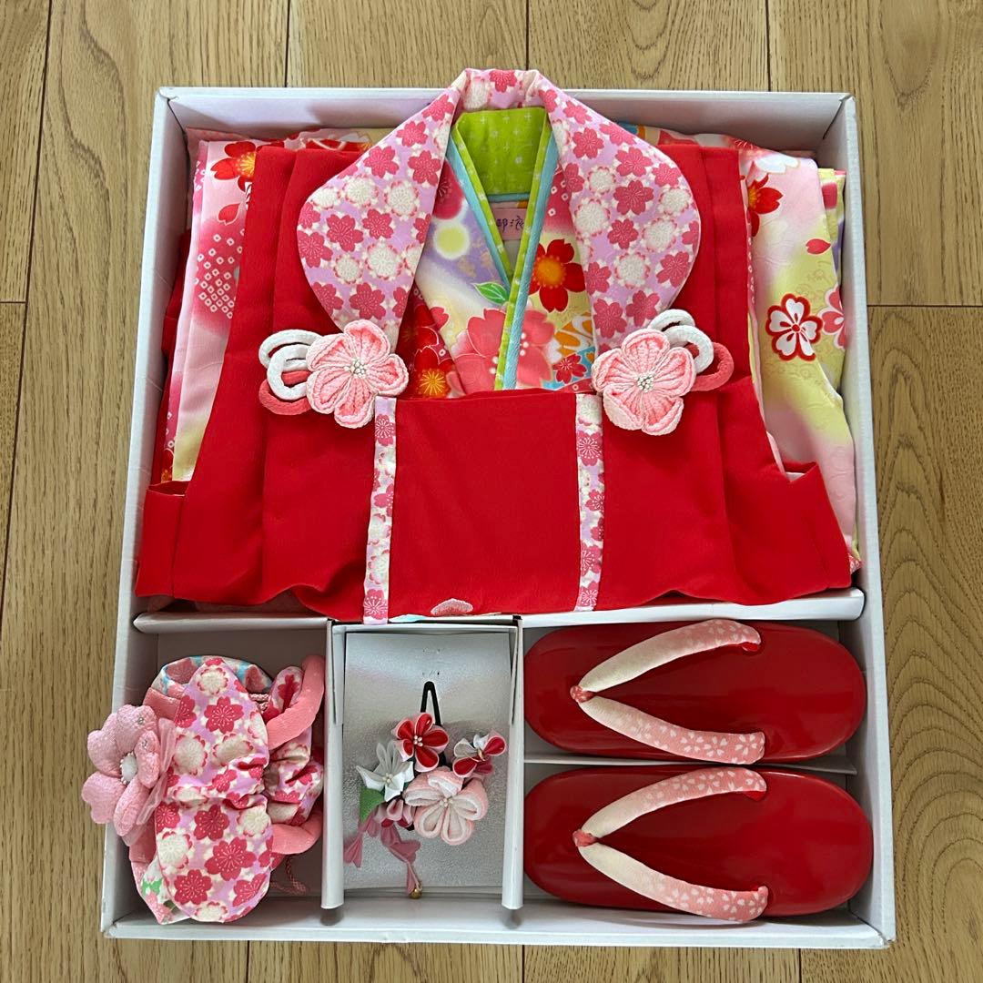 式部浪漫　着付け簡単腰紐いらず七五三3歳被布セット赤ピンク　日本製