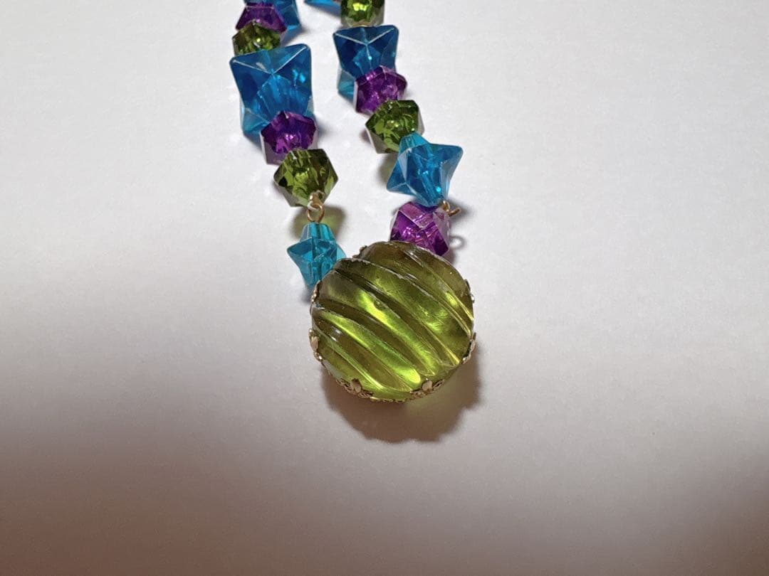 ビーズ2WAYネックレス 青 緑 紫　アンティーク