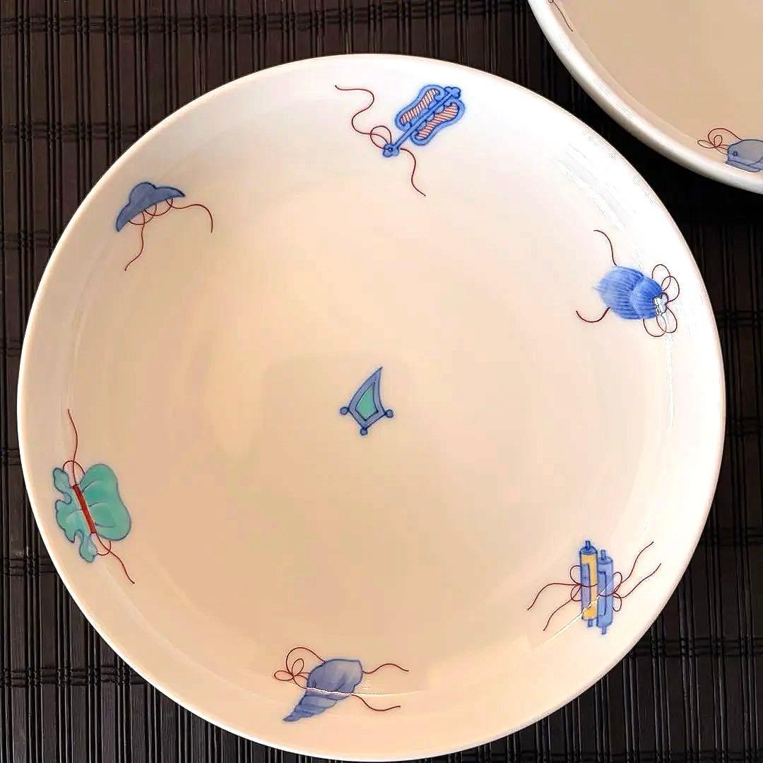 【未使用品】【伊万里鍋島焼】畑萬陶苑 手描き 宝尽くし文 盛皿 中皿 2枚