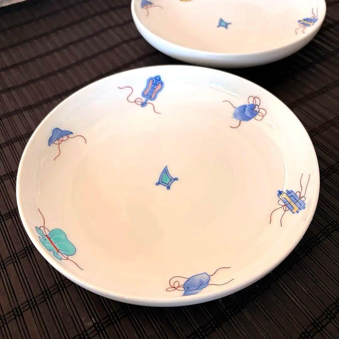 【未使用品】【伊万里鍋島焼】畑萬陶苑 手描き 宝尽くし文 盛皿 中皿 2枚