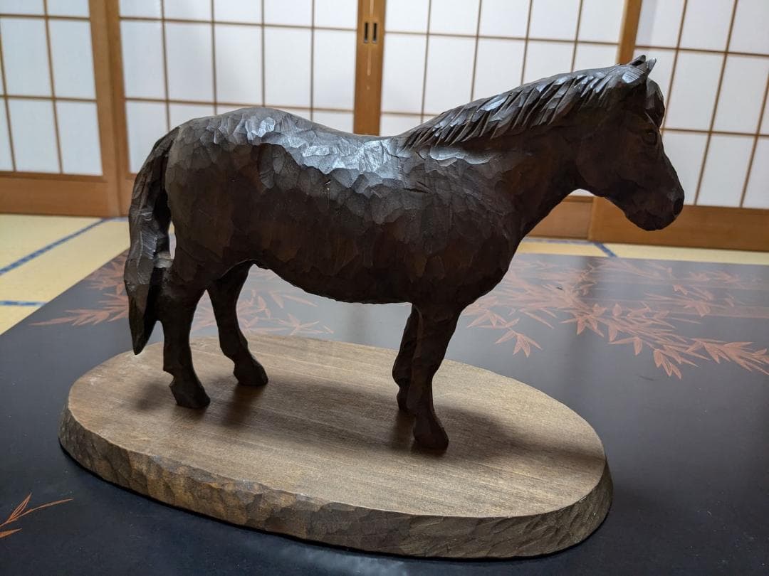 ヴィンテージ工芸品　おんたけ彫刻 杉本照岳作 木曽馬 信州木彫りアート