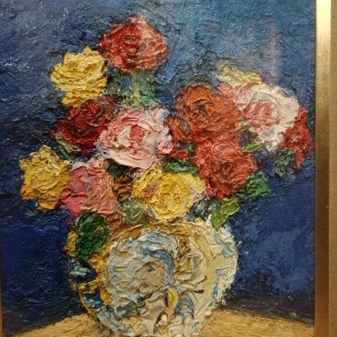 板橋順二(文部大臣推励賞受賞者)のバラとマジョリカ壺(F3号)本人から直接に購買