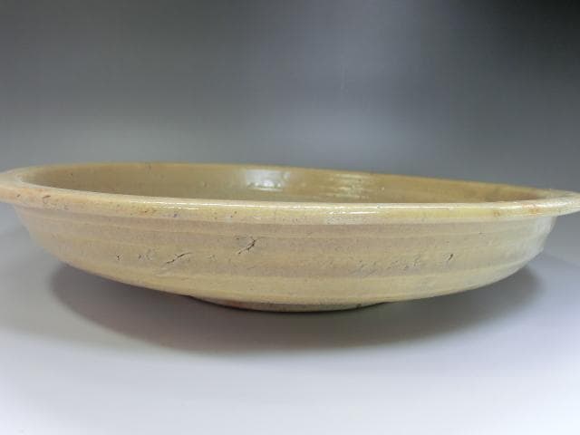 大皿■古黄瀬戸 石皿 江戸期 古い土物 平鉢 傷有 時代物 骨董品■39.3cm