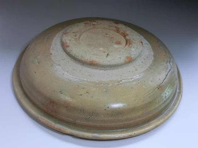 大皿■古黄瀬戸 石皿 江戸期 古い土物 平鉢 傷有 時代物 骨董品■39.3cm