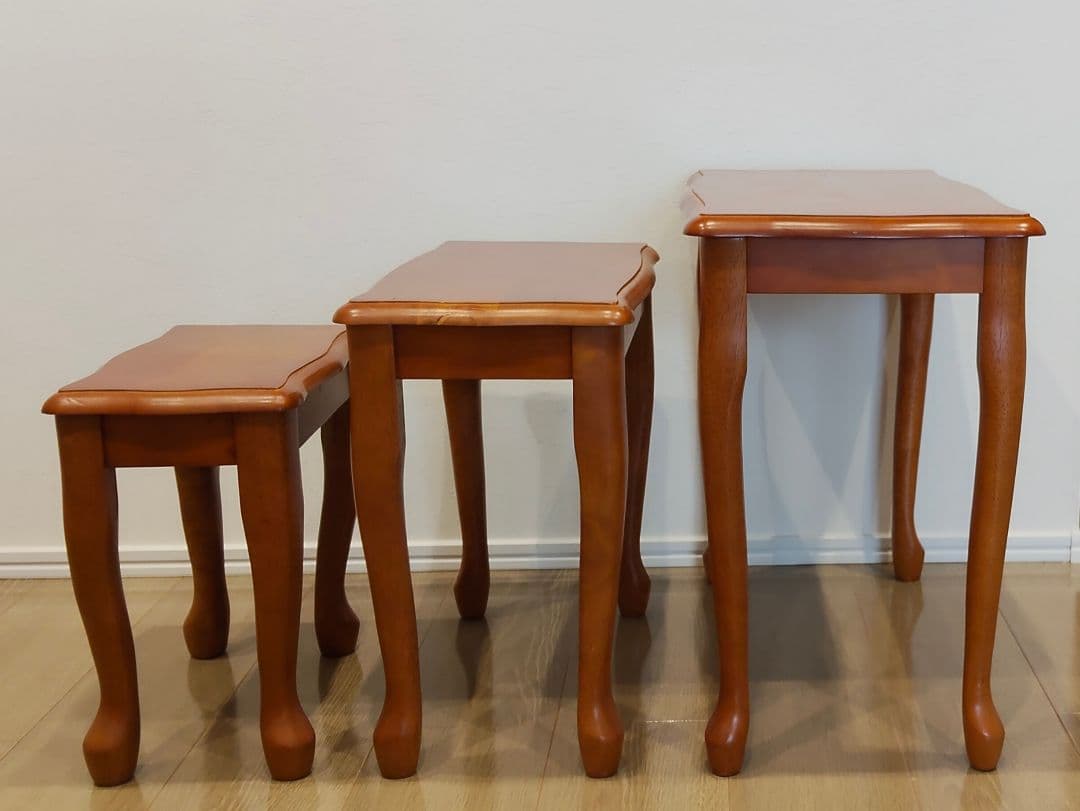 猫脚 ネストテーブル サイドテーブル 木製 アンティーク調 3台セット 台 家具