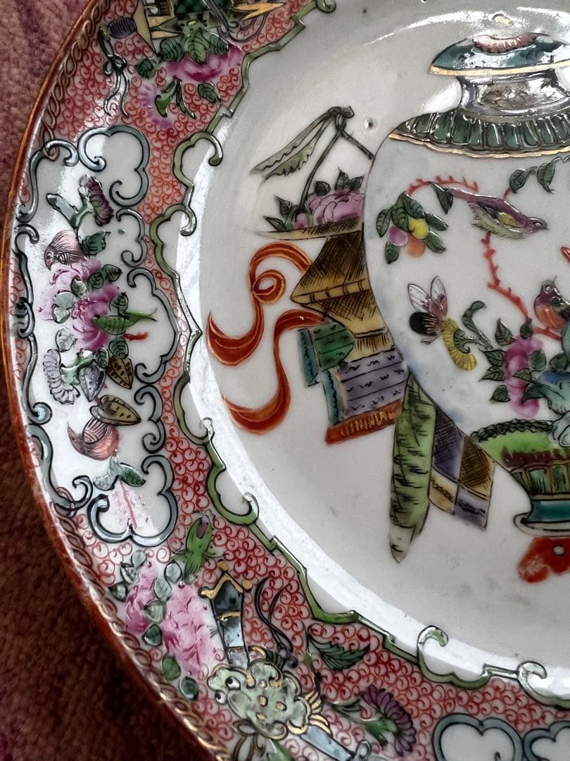 粉彩中国アンティークお皿@a50