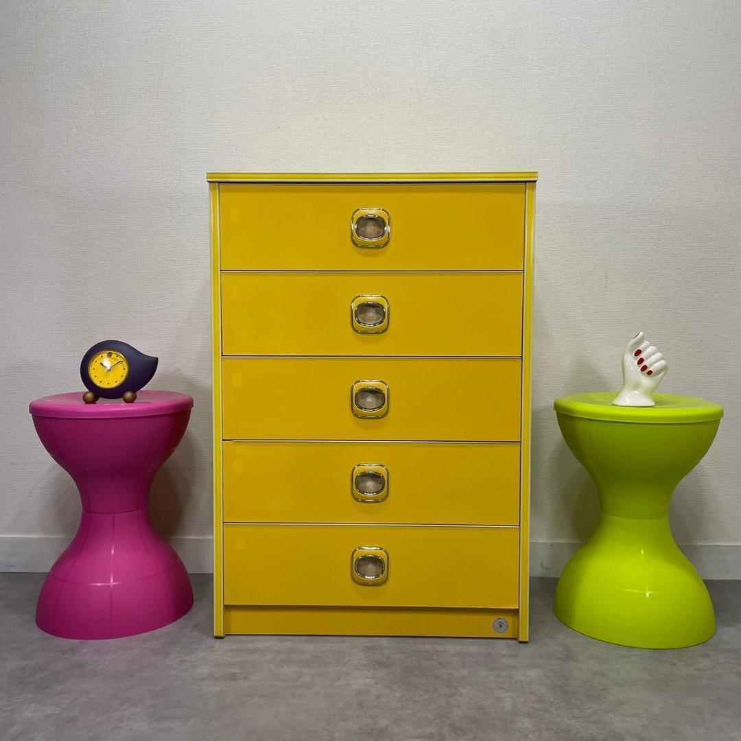 昭和レトロ チェスト イエロー タンス 5段 引き出し 収納 レトロ 黄
