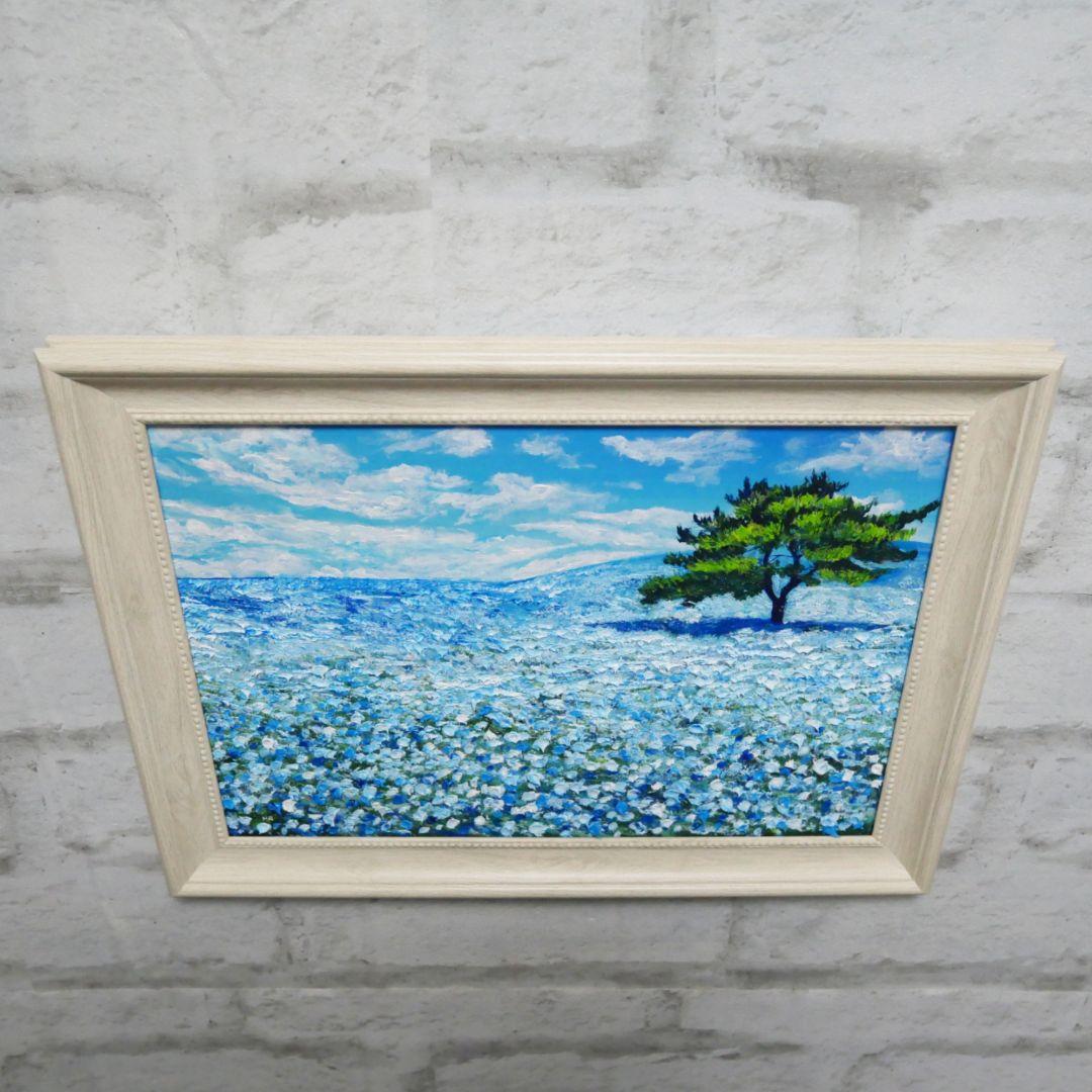 油絵 油彩 油彩画 絵画【ネモフィラの丘】 - メルカリ