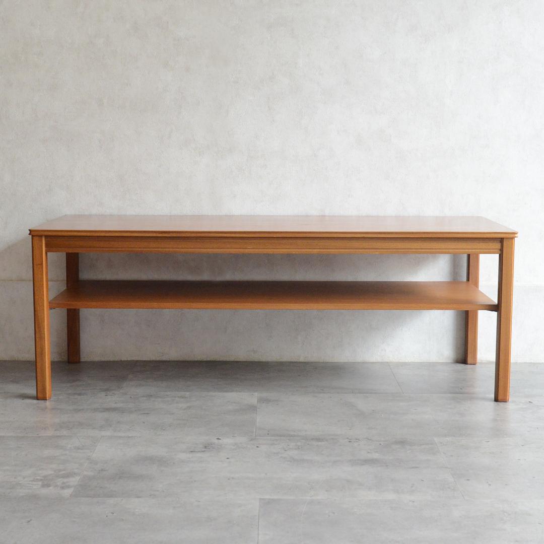 イギリスヴィンテージ チーク ローテーブル コーヒーテーブル 棚付き 再塗装済