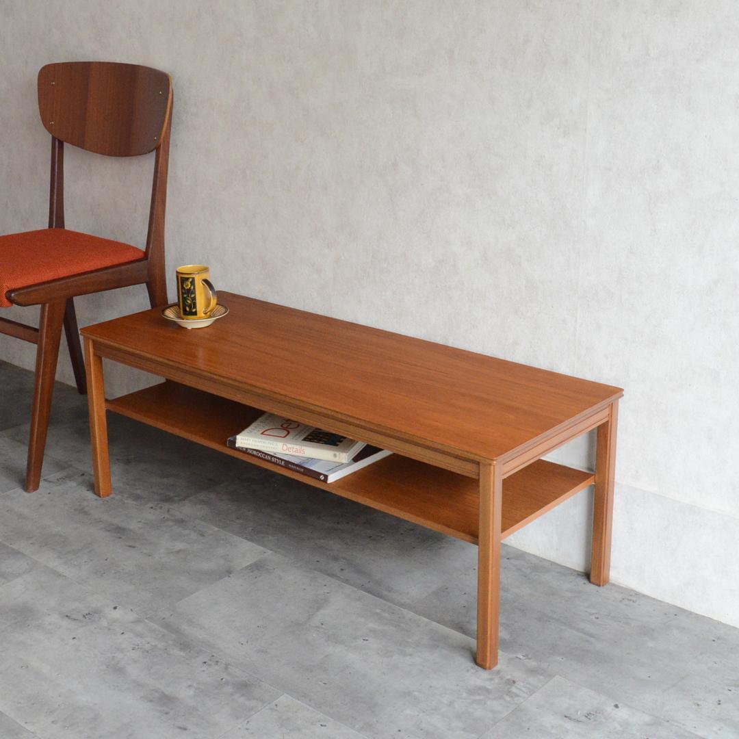 イギリスヴィンテージ チーク ローテーブル コーヒーテーブル 棚付き 再塗装済