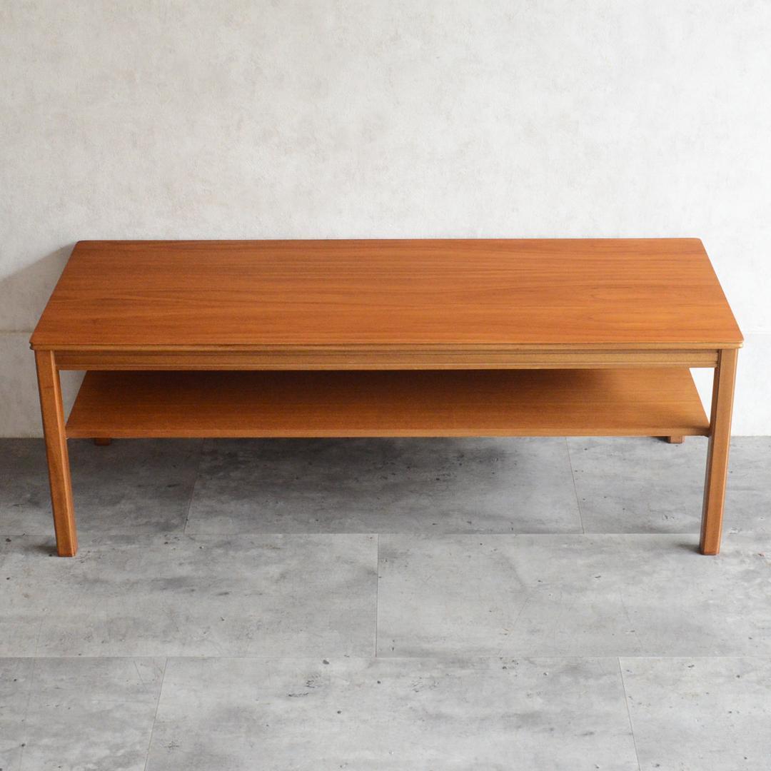 イギリスヴィンテージ チーク ローテーブル コーヒーテーブル 棚付き 再塗装済