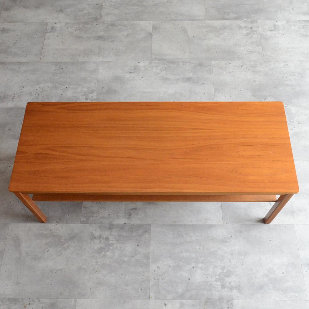 イギリスヴィンテージ チーク ローテーブル コーヒーテーブル 棚付き 再塗装済