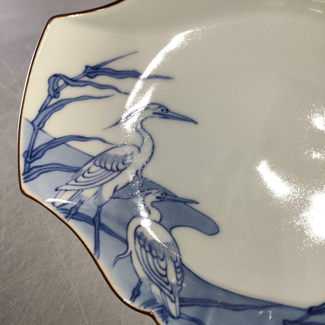 A1246-6/宮内庁御用達 十四代辻常陸製/染付白鷺文向付 大5客・小5客/