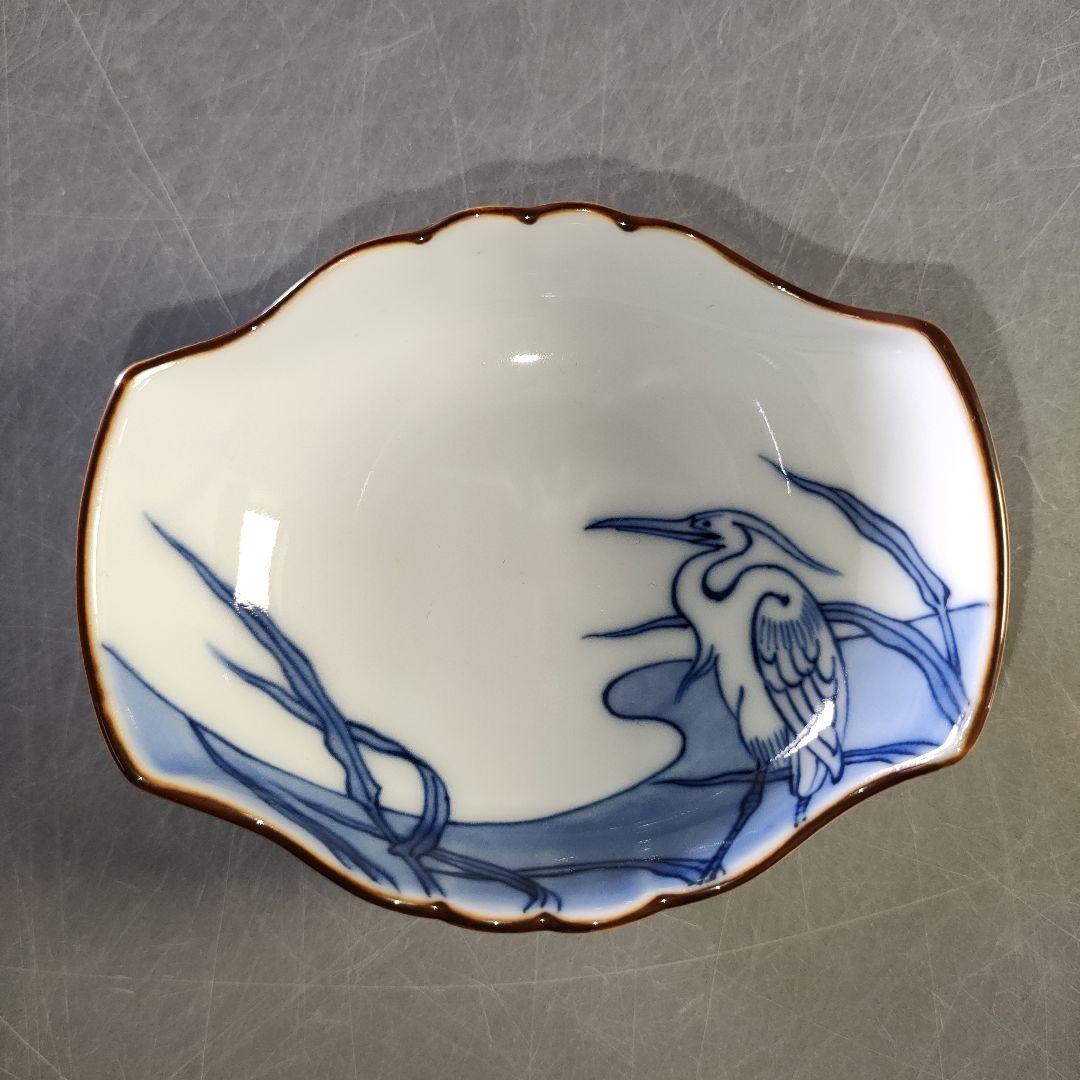 A1246-6/宮内庁御用達 十四代辻常陸製/染付白鷺文向付 大5客・小5客/