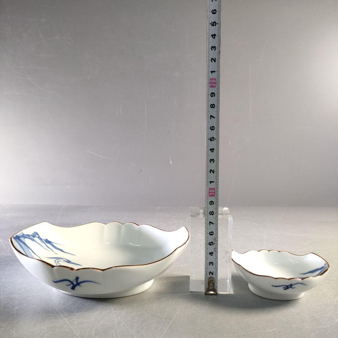 A1246-6/宮内庁御用達 十四代辻常陸製/染付白鷺文向付 大5客・小5客/