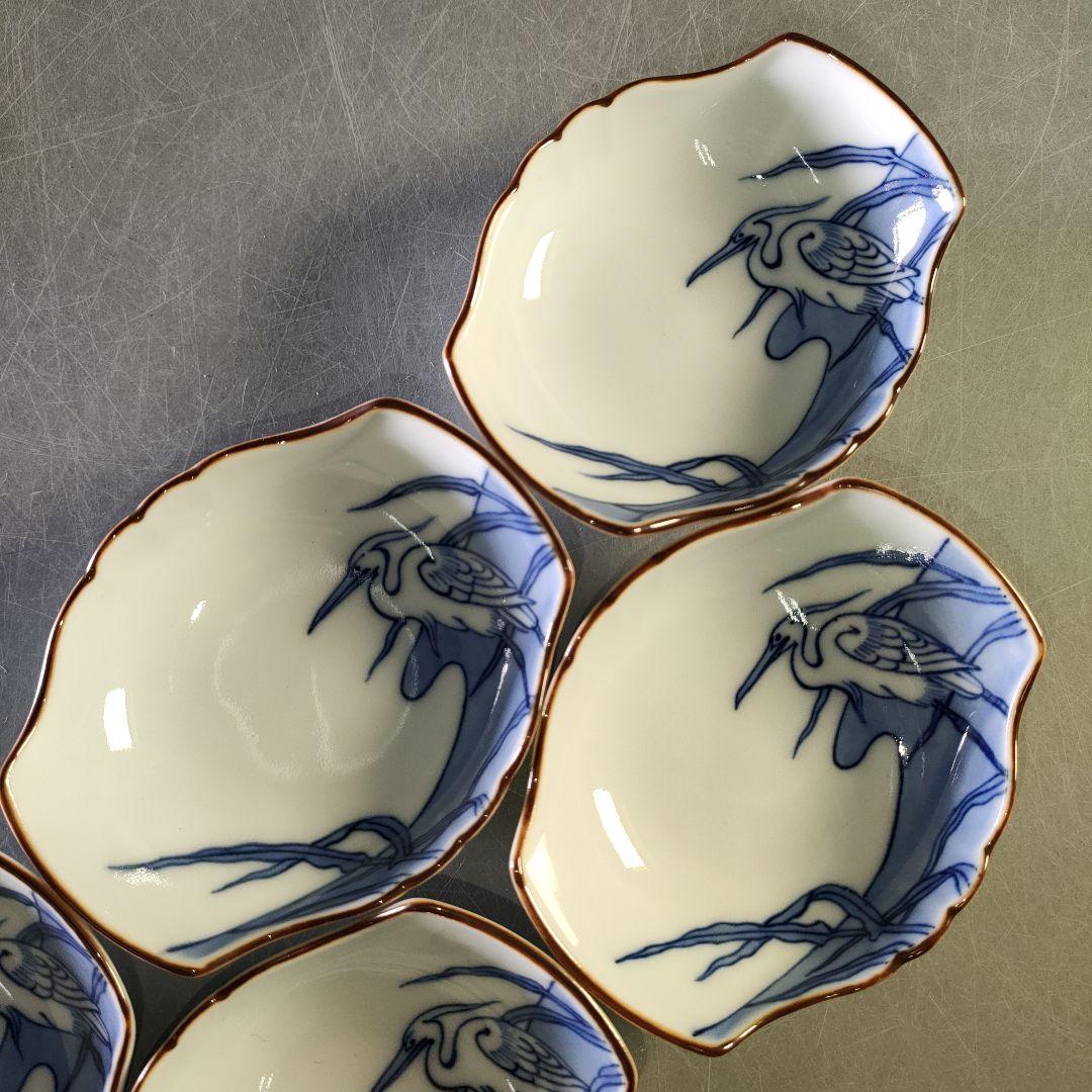 A1246-6/宮内庁御用達 十四代辻常陸製/染付白鷺文向付 大5客・小5客/