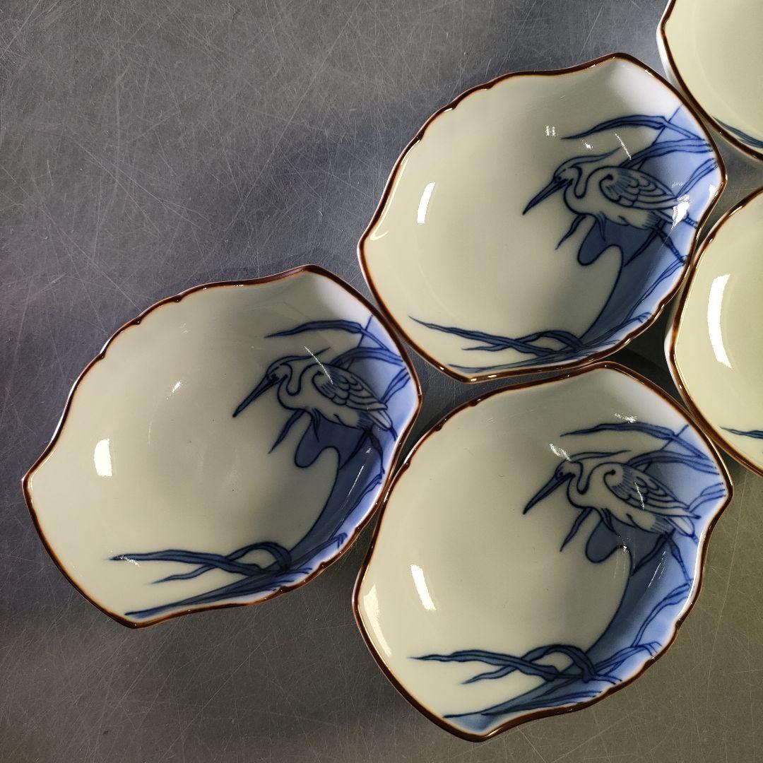 A1246-6/宮内庁御用達 十四代辻常陸製/染付白鷺文向付 大5客・小5客/