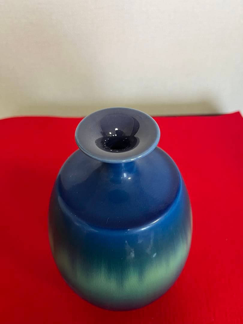 人間国宝 三代 徳田八十吉 碧明釉 壺 約19.5cm 管理T252 共箱陶歴