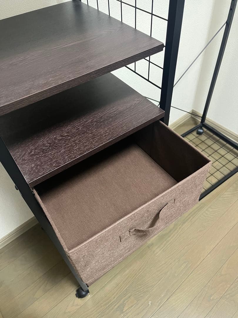 スチールラック ブラック 3段棚 引き出し付き　120幅×42奥行×158高さ