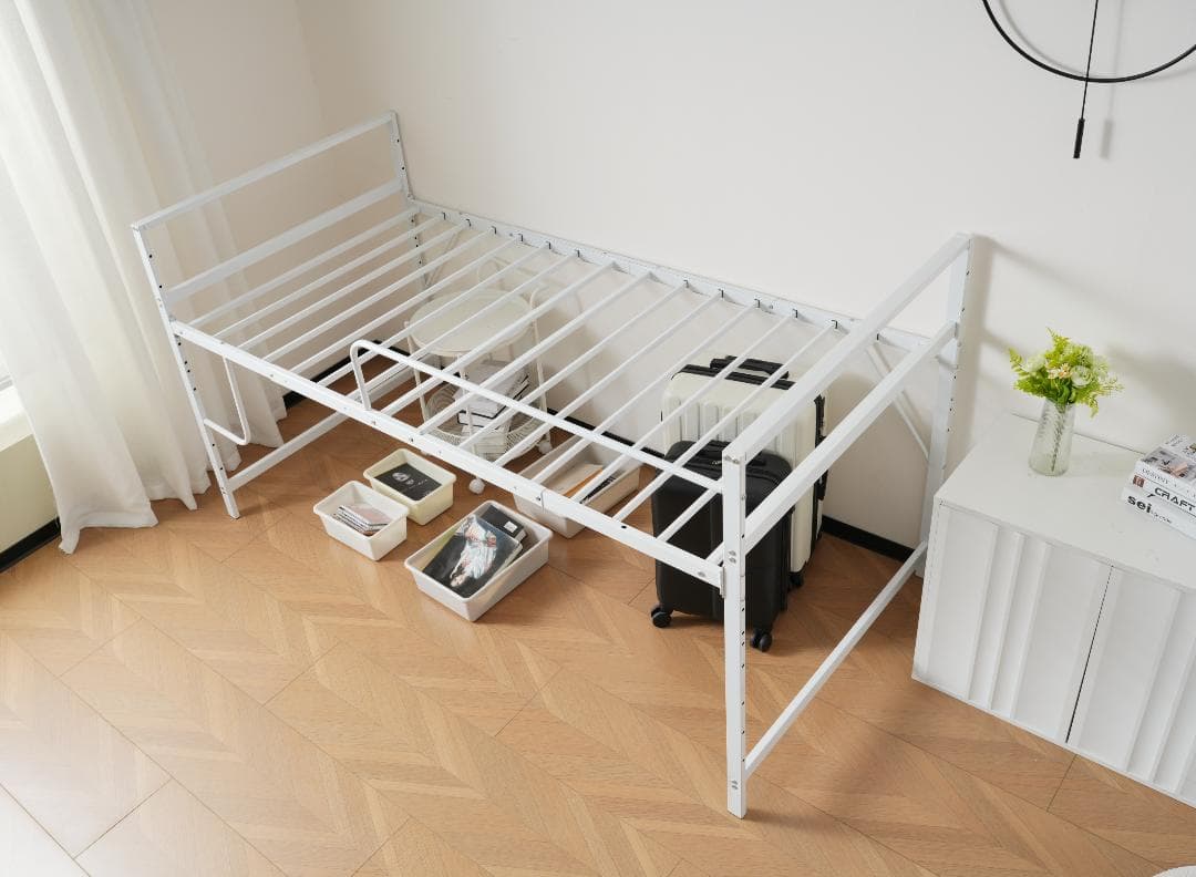 【ホワイト】ロフトベッド パイプベッド シングル ロータイプ 高さ110cm