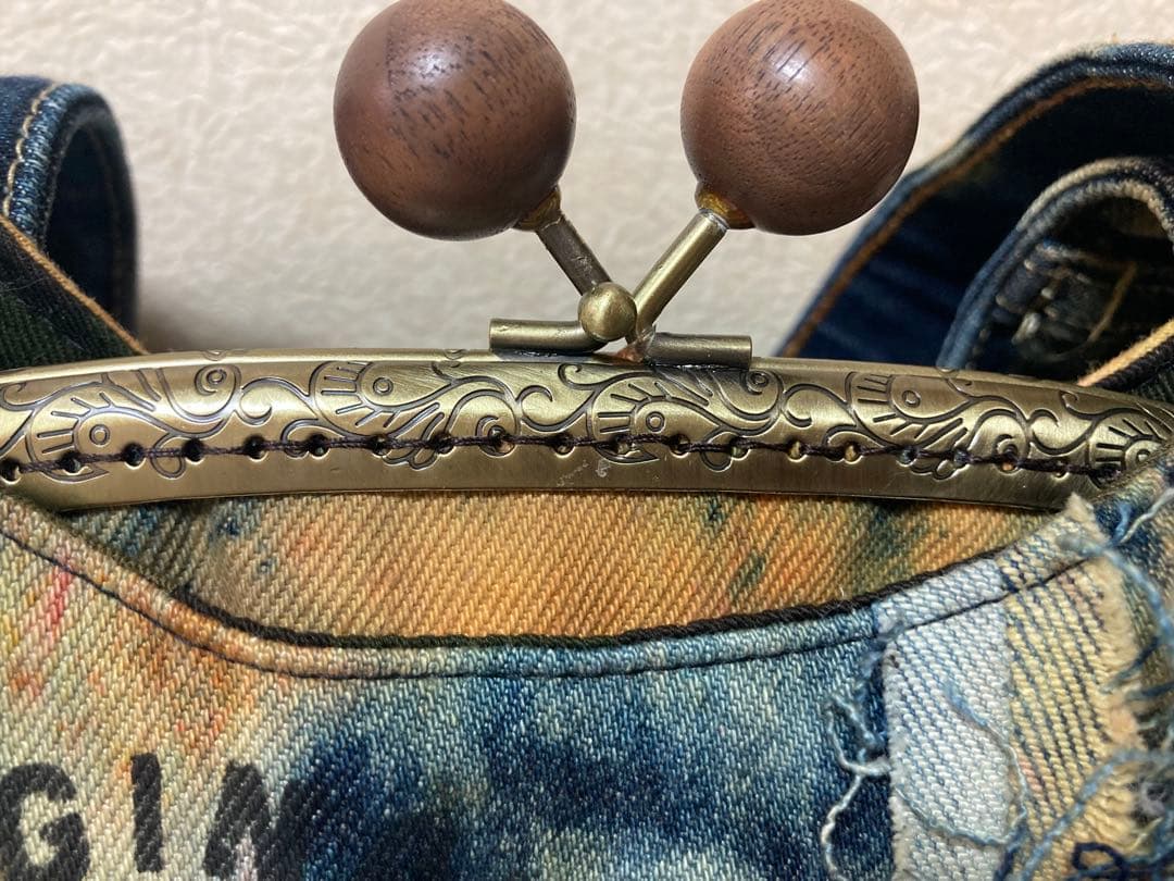 手染めパッチモシャモシャあおりがま口バック