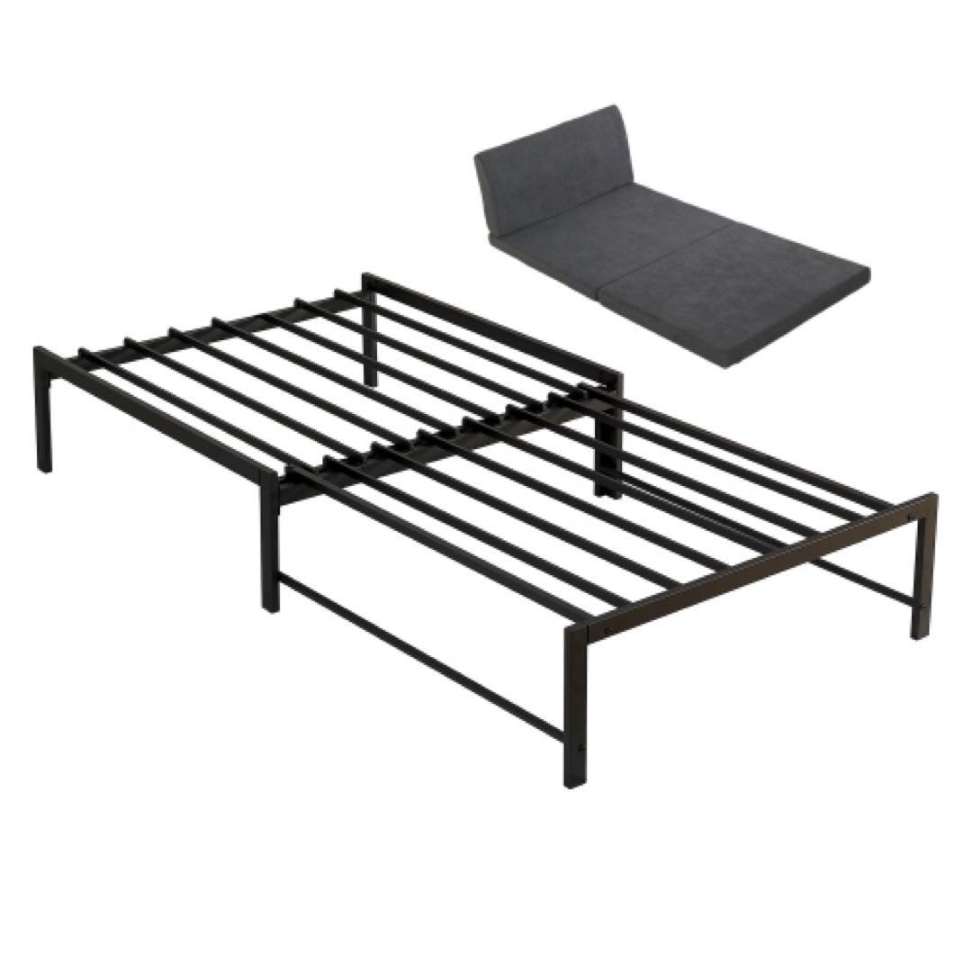 シングルサイズ スチール製ベッドフレーム ブラック・ホワイト