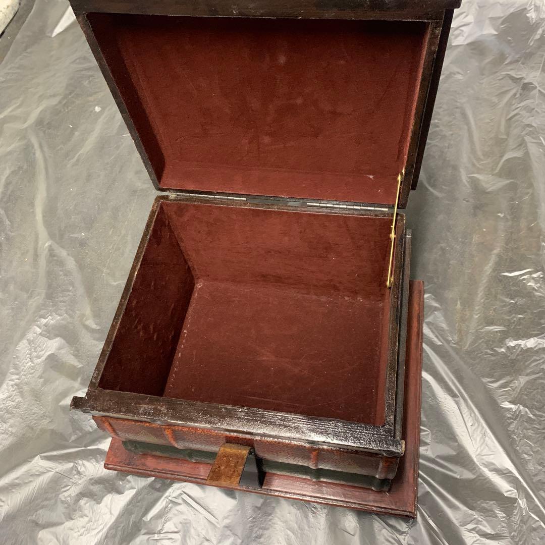 中古アンティーク調 洋書スタイル小物入れ 木製箱 ヴィンテージ風