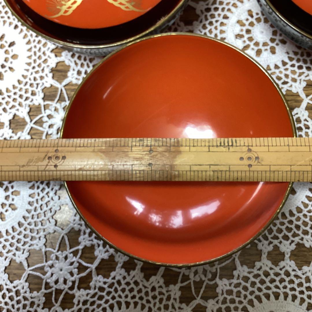 k2f19 漆器 吸物椀　10客　　朱　金色の鶴デザイン