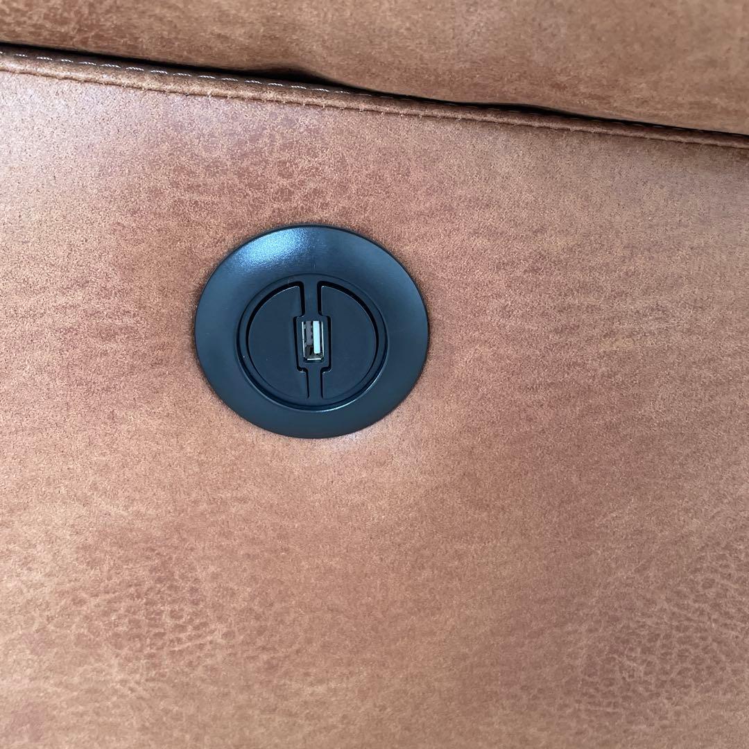 ブラウン ファブリック カウチソファ　皮仕様