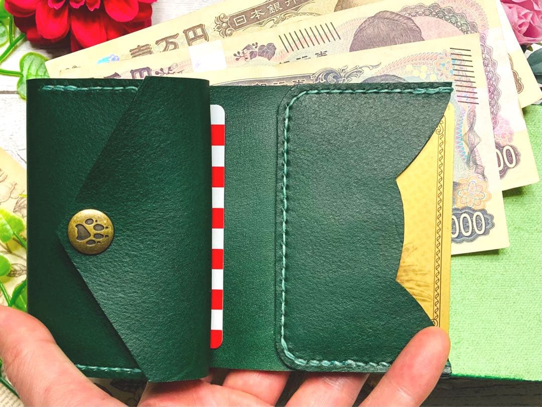 ❤【新色♪】【可愛さ×高級感♪】お洒落可愛い猫のコンパクトミニ財布♪深緑グリーン