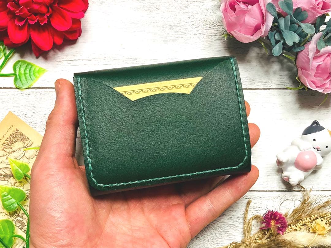 ❤【新色♪】【可愛さ×高級感♪】お洒落可愛い猫のコンパクトミニ財布♪深緑グリーン