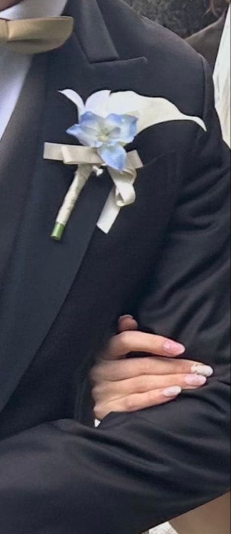 ウエディング アームブーケ ホワイト ブルー ブートニア付き - メルカリ