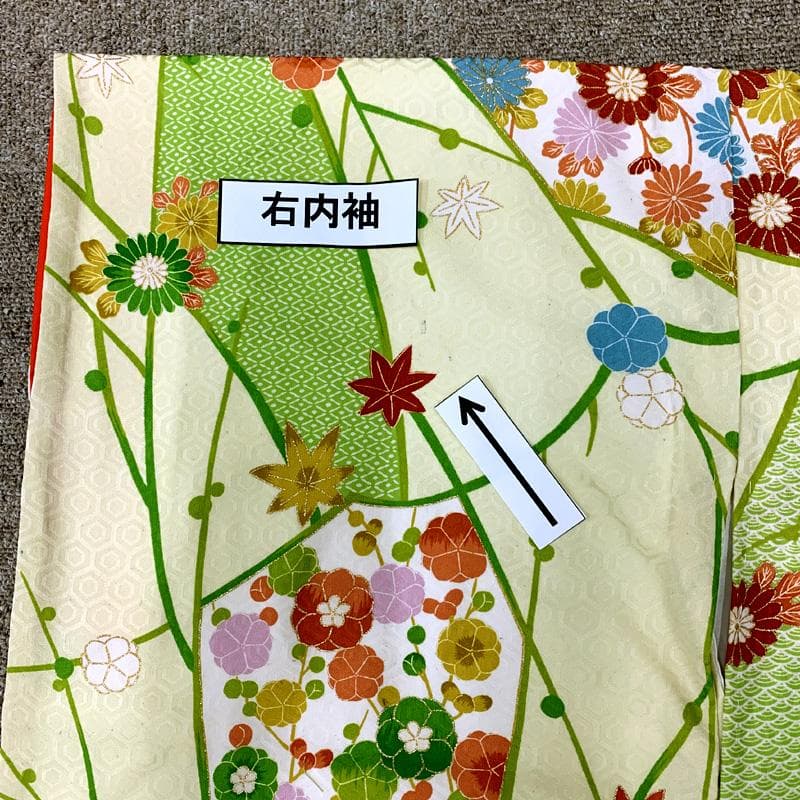 602ag24□七五三 七歳 女児 着物&袋帯 金彩 梅 楓 菊□美品