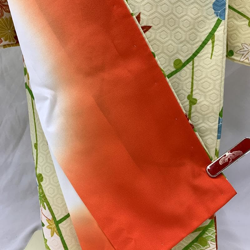 602ag24□七五三 七歳 女児 着物&袋帯 金彩 梅 楓 菊□美品