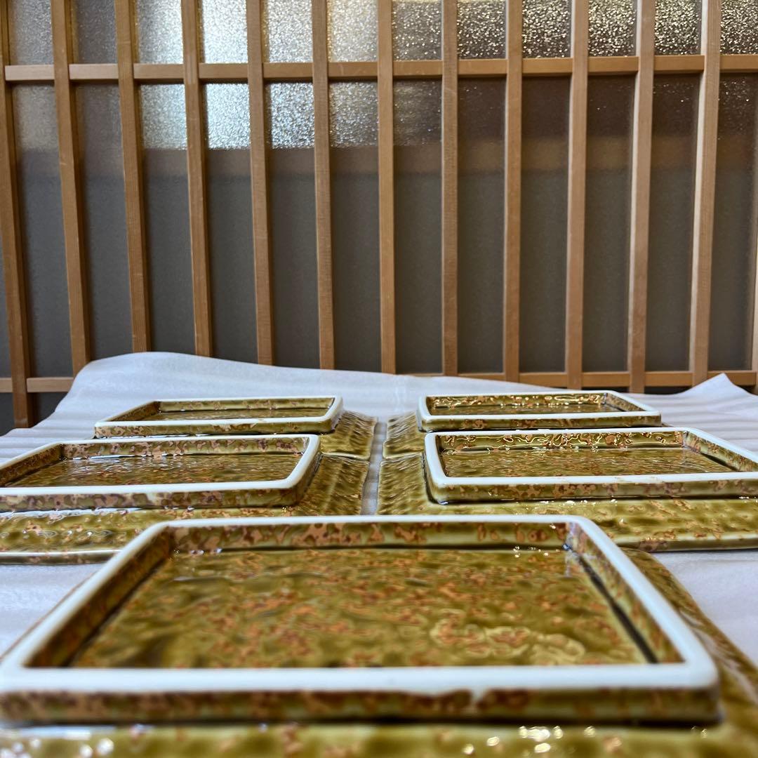 有田焼 其泉窯 伊良保山水焼物皿揃 貝山作 角皿5