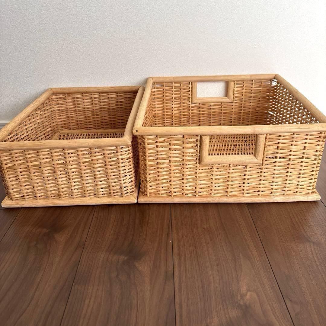 無印良品 重なるブリ材長方形バスケット 角形バスケット 2個セット