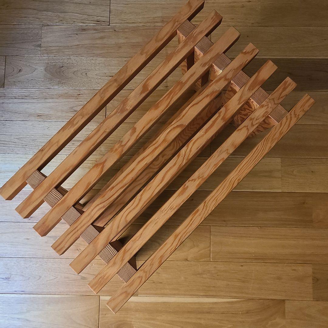 木製スラットデザインテーブル　花台　サイドテーブル　日本製　職人　棚付き