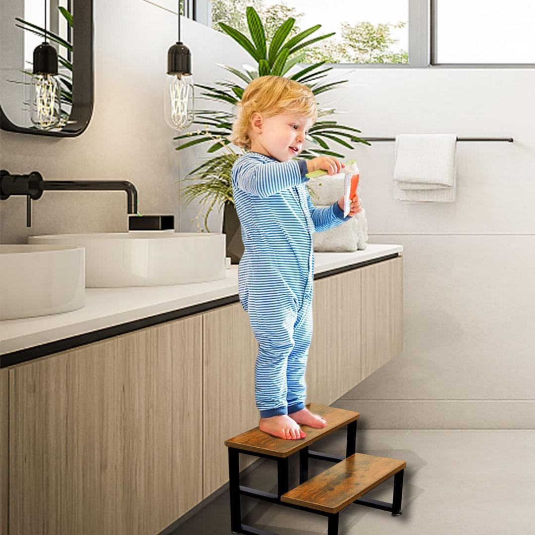 ☆踏み台 脚立ステップスツール 木材 2段 スモール ベッドサイド