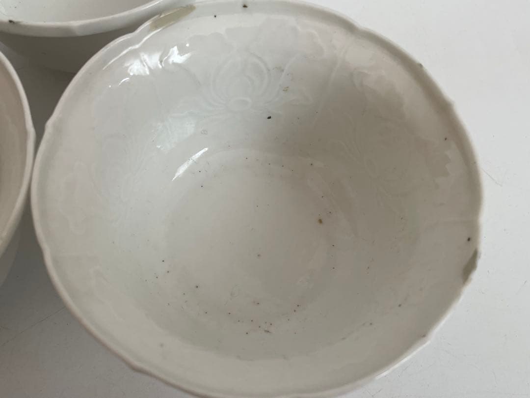 骨董　アンティーク　古伊万里　白磁陽刻向付　5客　直しあり