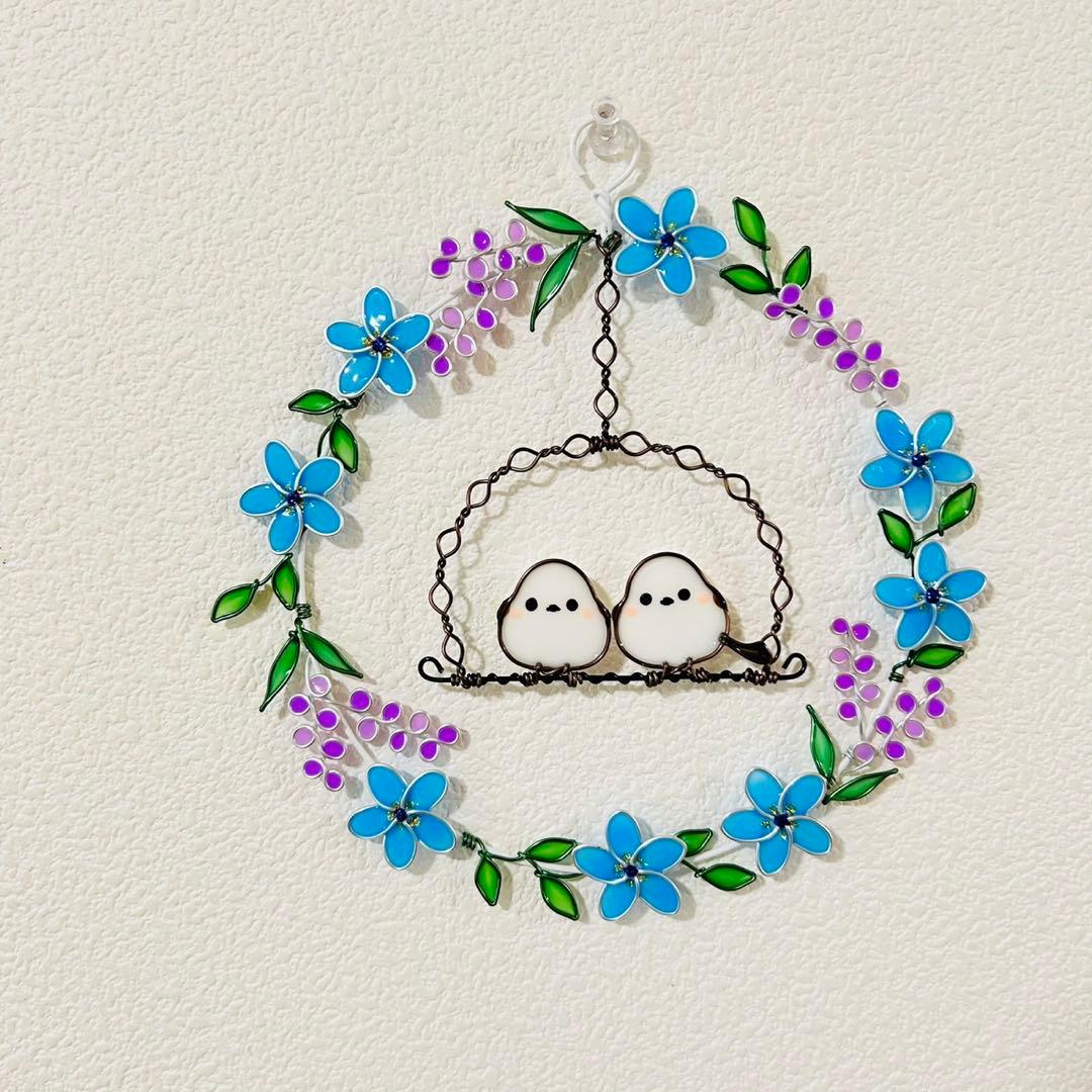 シマエナガのブルースターリース ワイヤーアート ワイヤークラフト