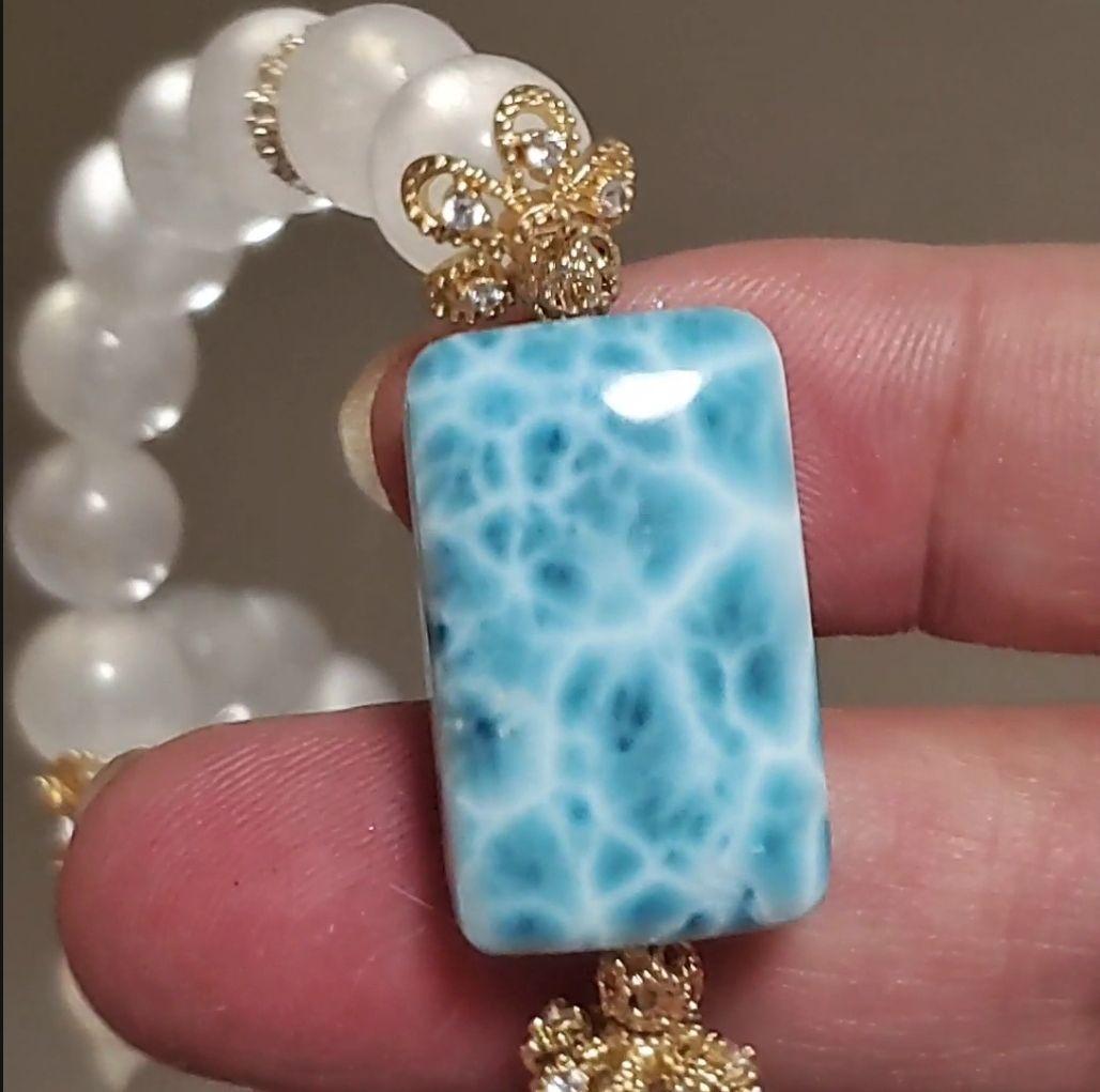 ラリマー ロイヤル ブルームーンストーン ペリステライト デザイン ブレスレット