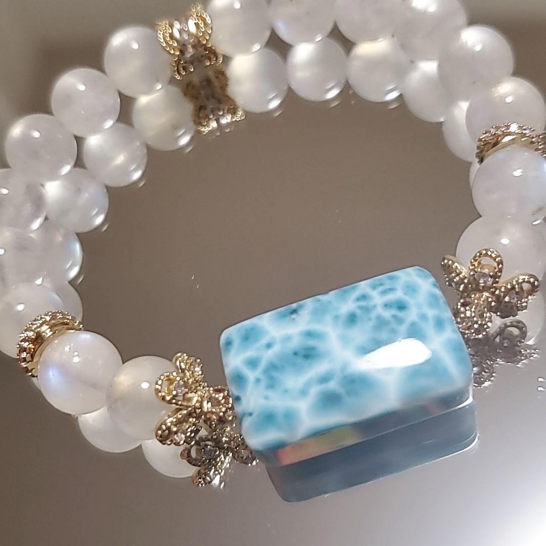 ラリマー ロイヤル ブルームーンストーン ペリステライト デザイン ブレスレット